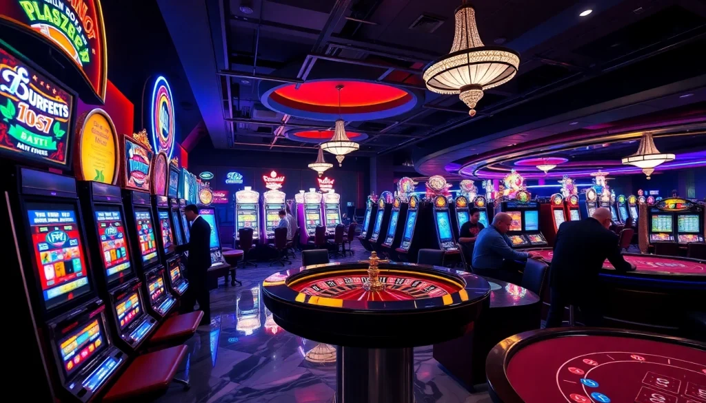 Experience the thrill of gambling at https://www.222bd.app/ with players enjoying vibrant slot machines and exciting table games.